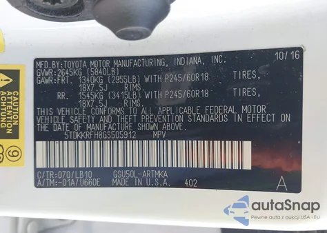 2016 Toyota Highlander Xle V6 from USA, damaged, VIN 5TDKKRFH8GS505912